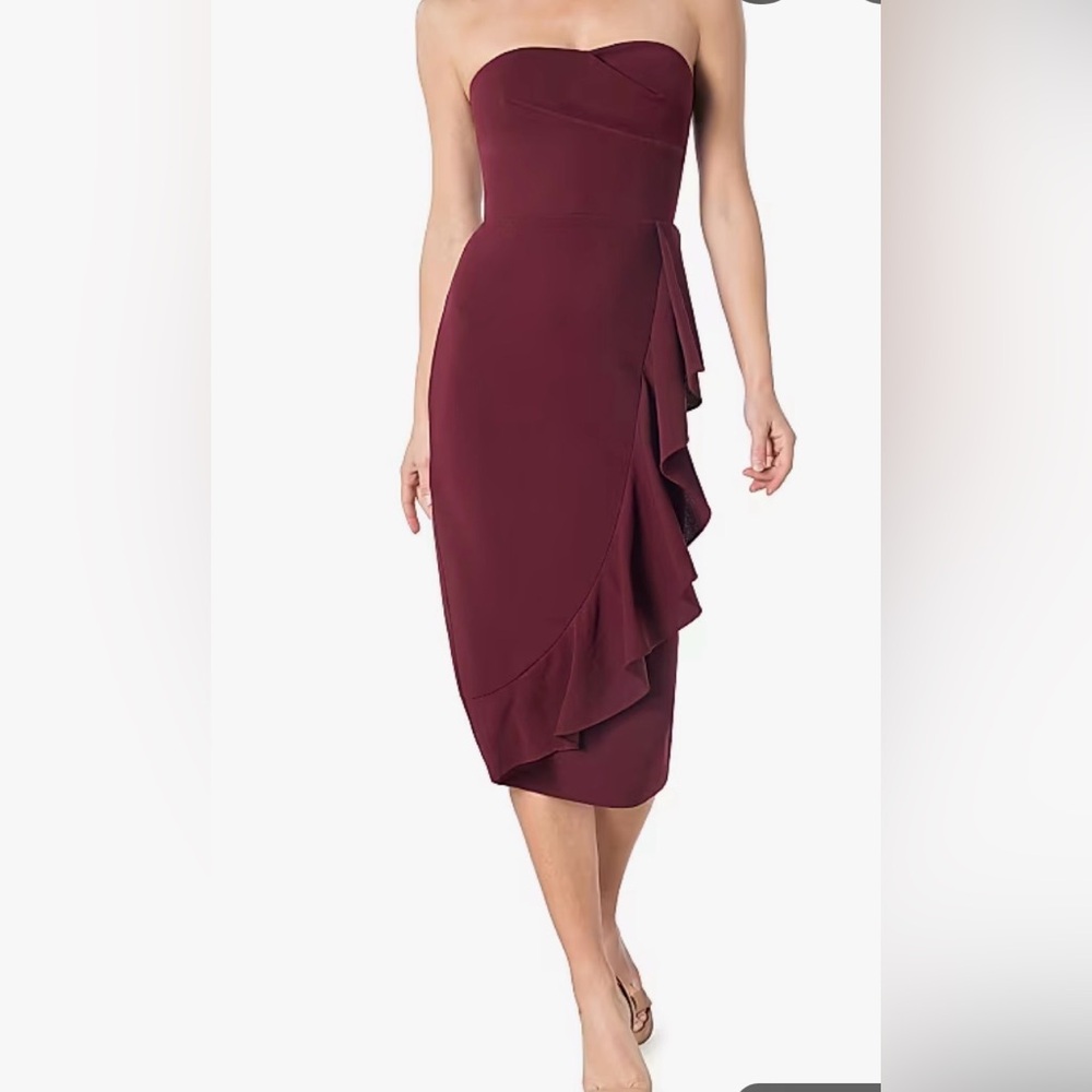 Dress the Population Liv Burgundy Dress Women Medium midi ruffle down wedding
